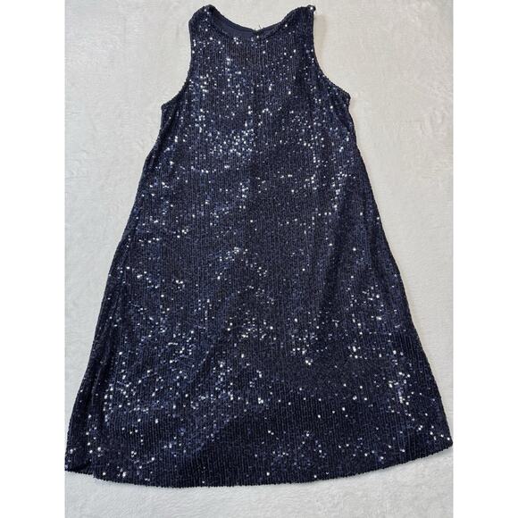 Marina Navy Blue Sequin Beaded Slip Dress Size 6 Made In USA Cocktail Party - Picture 1 of 7